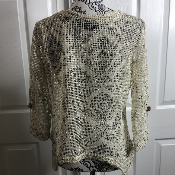 Nina Leonard Cardigan Cream Tan Loose Knit Wood Buttons S Cottagecore - Picture 5 of 7